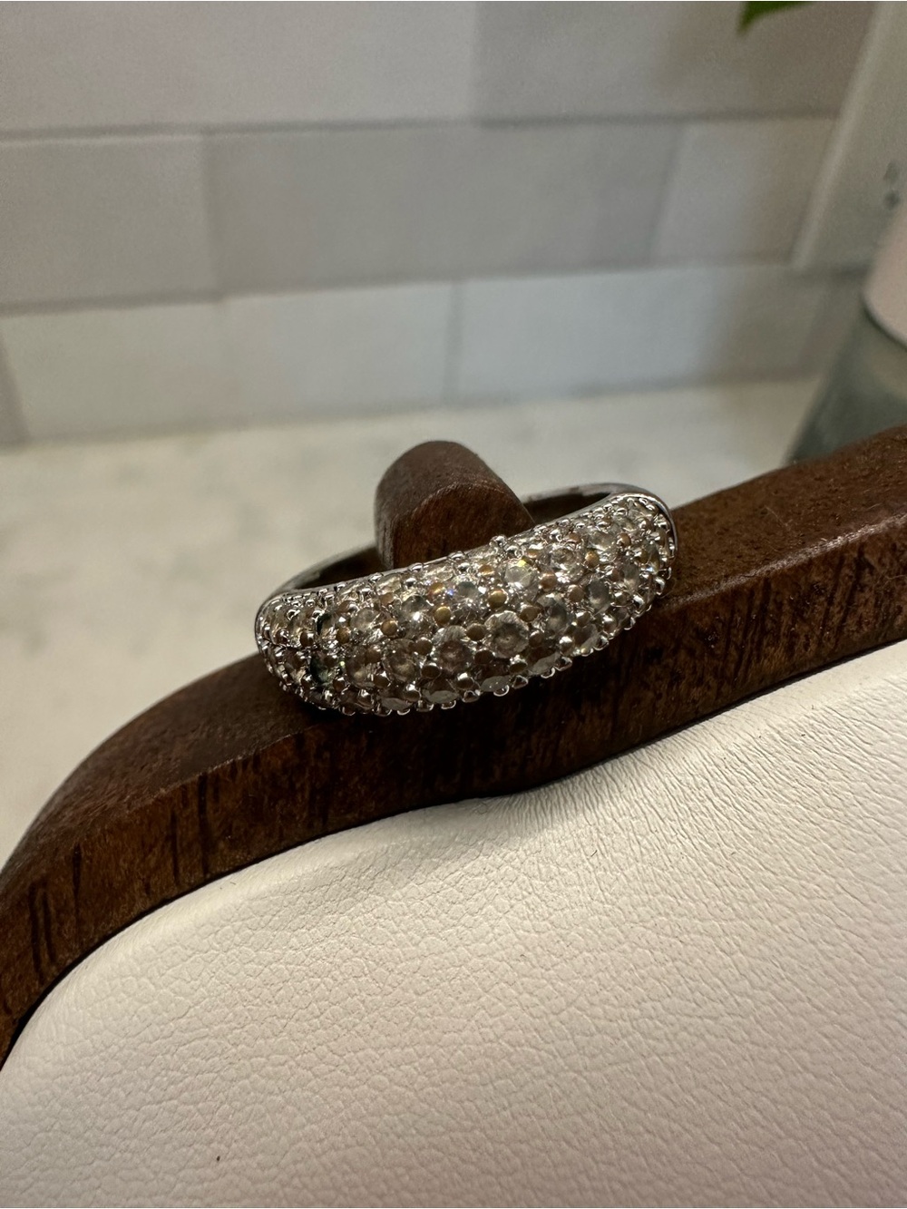 Silver-tone Dome Ring with Pavé-set Clear Stones - Size 8